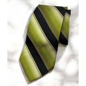 Green & Black Silk Neck Tie Diagonal Striped City of London Bold Retro
